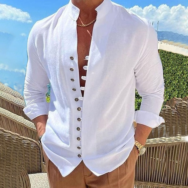 👔✨[S-3XL] Camisa de algodón con botones para hombre nueva de verano, adecuada para vacaciones, vida diaria y trabajo.