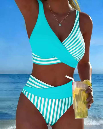 👙【40-100 kg】Dvodijelni šareni bikini s blokovima i prugama
