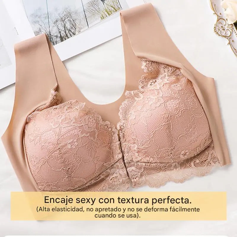 💖Precio más bajo por tiempo limitado【Conjunto de 5 piezas】【40-100KG】😍🩲Sujetador con efecto lifting y precioso encaje en la espalda, talla grande, con corte push-up y cierre frontal