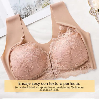 💖Precio más bajo por tiempo limitado【Conjunto de 5 piezas】【40-100KG】😍🩲Sujetador con efecto lifting y precioso encaje en la espalda, talla grande, con corte push-up y cierre frontal