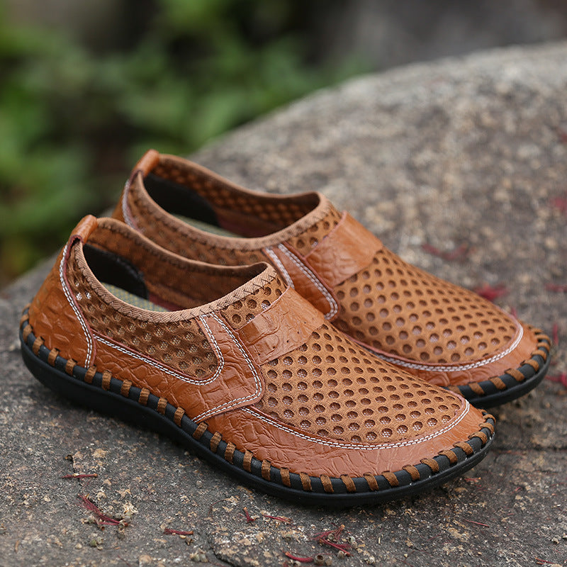 👞【39-50】Zapatos casuales de goma sin cordones para hombre con diseño de malla calada, ideales para exteriores.