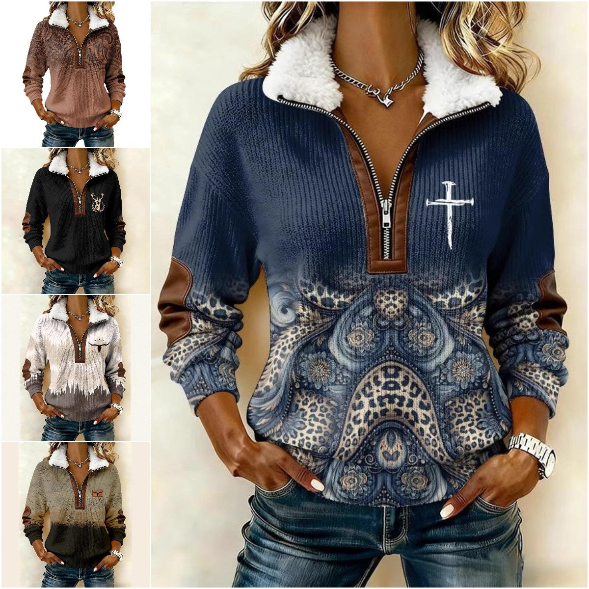 Iznenađenje u ograničenom roku: 50% popusta 🔥🔥 Majica dugih rukava s printom i krznenim kardiganom