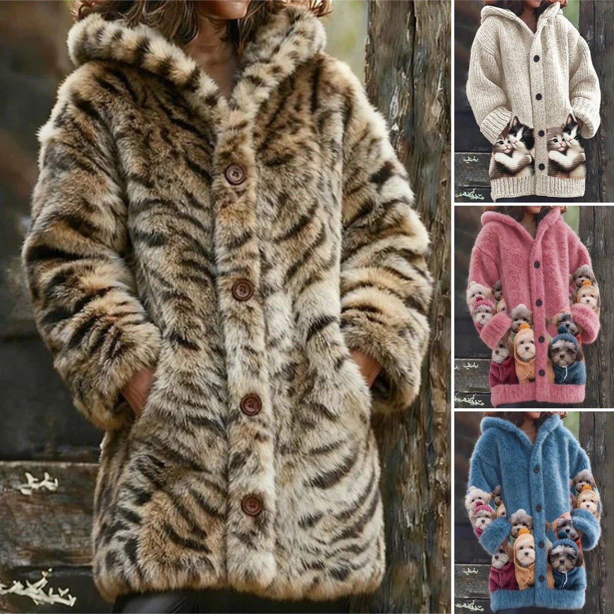 😍【S-5XL】Plyšový roztomilý s kapucí s fleecovou podšívkou, tlustý kabát