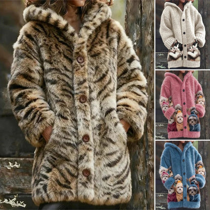 😍【S-5XL】Plyšový roztomilý s kapucí s fleecovou podšívkou, tlustý kabát