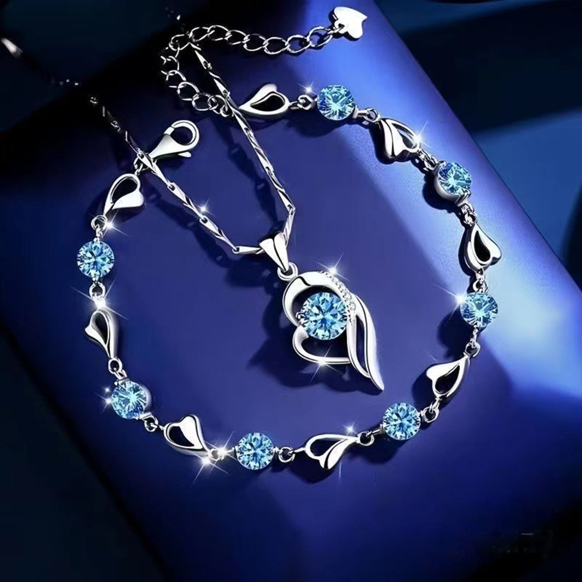 ✨✨【Kup 1, dostaniesz 1 gratis】💎Zestaw bransoletki i naszyjnika Serce Oceanu, srebro 925