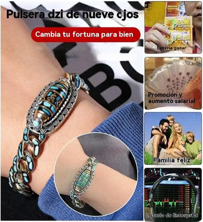 ✨Pulsera retro con turquesa, mantra y cuentas colgantes de plata 925