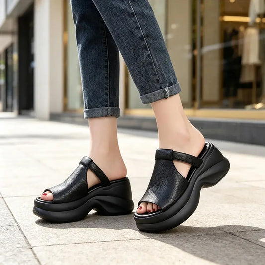 🔥🔥【35-40】👡Nowe damskie sandały z grubą podeszwą i wzorem „rybie usta”, które zwiększają wysokość (wysokość obcasa 6 cm)