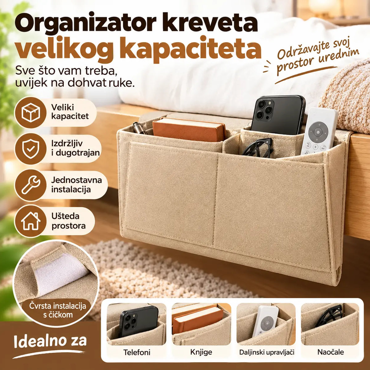 🔥 50 % popusta! 🛏️✨ Viseći organizator za krevet: sve što ti treba nadohvat ruke.