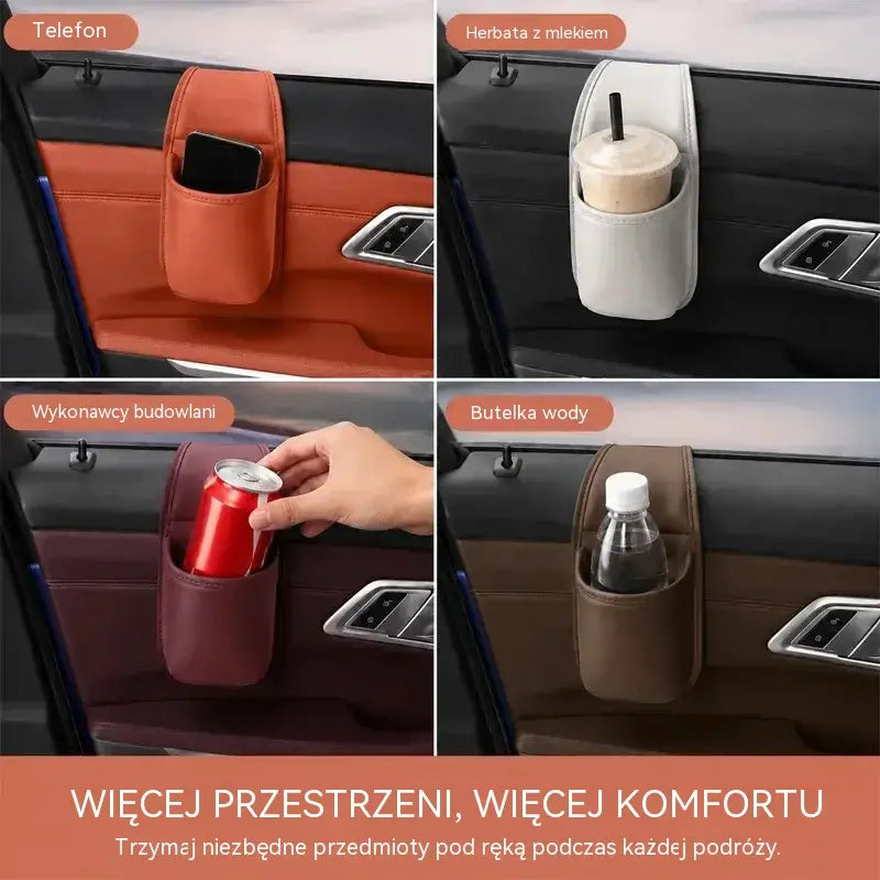 🚗 Więcej miejsca i porządku w samochodzie! Skórzany uchwyt na drzwi samochodu / uchwyt na kubek i telefon (Łatwy montaż na szybie / oferta 1+1 GRATIS – otrzymasz 2 sztuki)! ✨