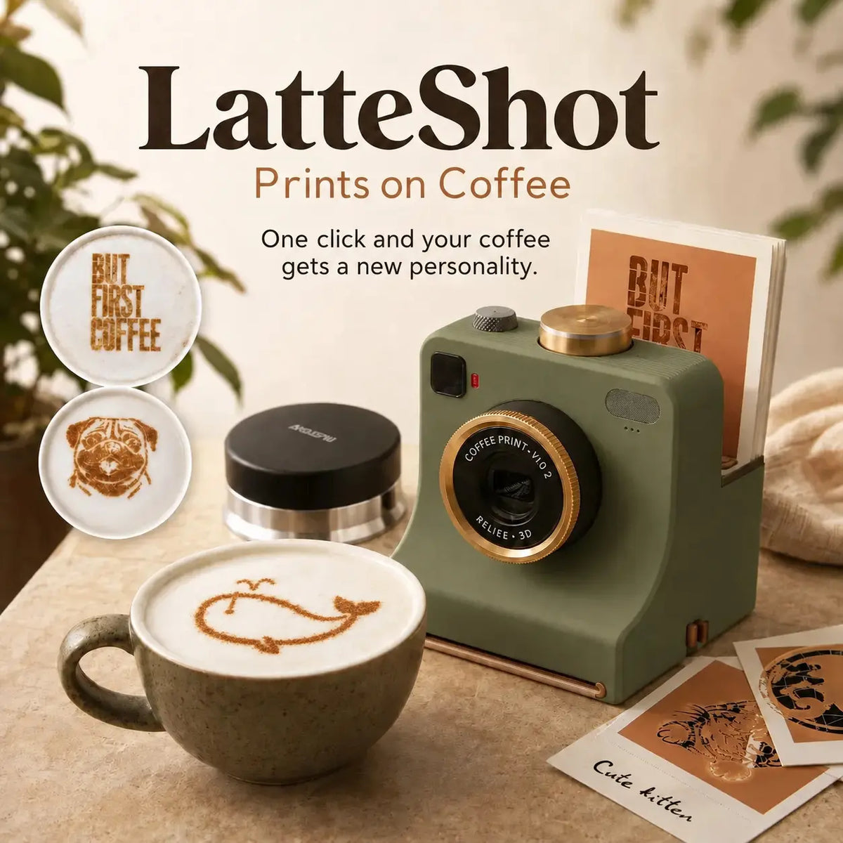 【 Sadrži 12 nasumično odabranih jednobojnih kartica s uzorcima. 】🔥 Retro fotoaparat za latte art — mehanički uređaj za ispis uzoraka na kavi