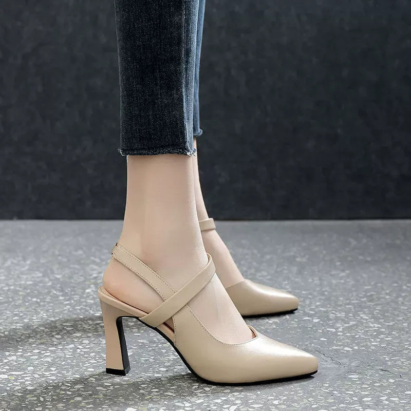🔥【+7 cm podwyższenia】👠 Skórzane szpilki na wysokim obcasie, o ostrym czubku, eleganckie