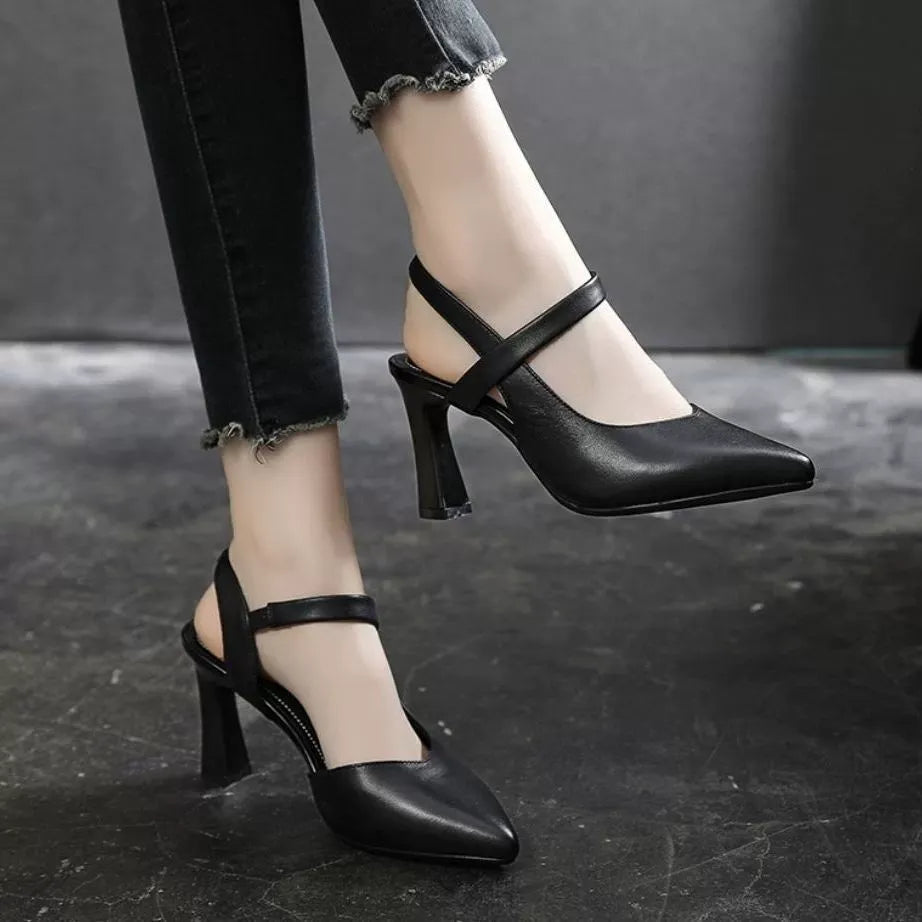 🔥【+7 cm podwyższenia】👠 Skórzane szpilki na wysokim obcasie, o ostrym czubku, eleganckie