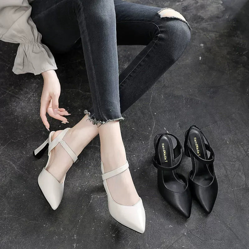 🔥【+7 cm podwyższenia】👠 Skórzane szpilki na wysokim obcasie, o ostrym czubku, eleganckie