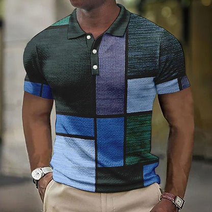 💥👕【50% de descuento】🛒【S-5XL】Camisa POLO con estampado geométrico casual para hombre 2025, moderna y cómoda, con forma