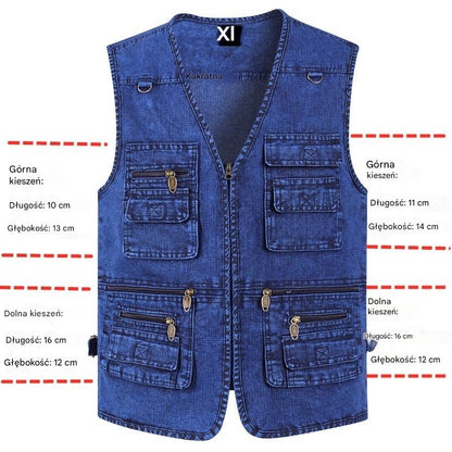【Nowa kolekcja -50%】Męska dżinsowa kamizelka z wieloma kieszeniami 【XL–7XL】 – Wytrzymała, przewiewna i wygodna