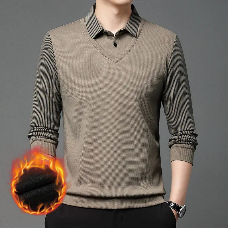 【M-4XL】 Dwuczęściowa koszulka POLO w fałszywe patchworkowe paski
