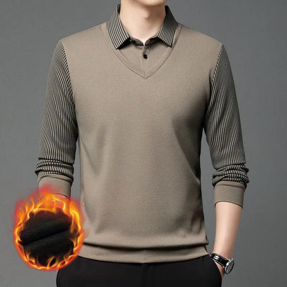 【M-4XL】 Dwuczęściowa koszulka POLO w fałszywe patchworkowe paski