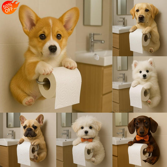 😍【Ofertă limitată în timp】🐕Suport drăguț pentru hârtie igienică în formă de cățeluș - practic și frumos!