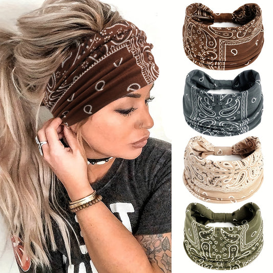 🔥 【Compra 2 y obten 2 gratis】 Diadema anudada Boho Paisley para mujer - Diadema elástica ancha para yoga, correr y deportes - Accesorios para el cabello elegantes