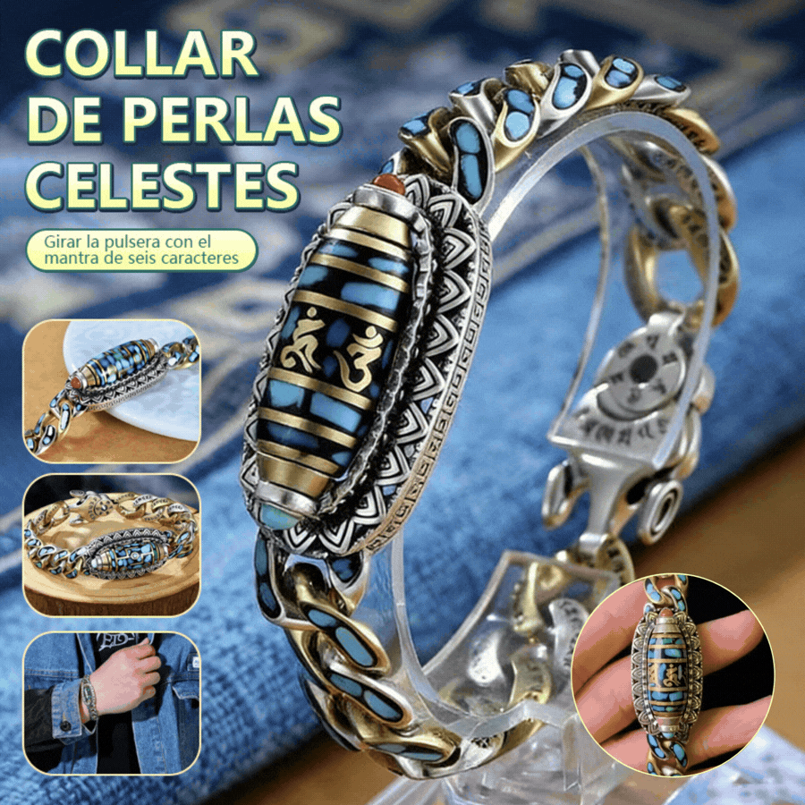 ✨Pulsera retro con turquesa, mantra y cuentas colgantes de plata 925