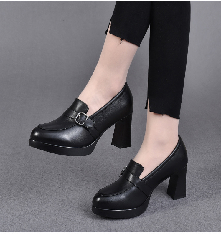 🔥【Rabat 50%】👠【35-40】2026 Nowe skórzane buty na grubym obcasie na grubym obcasie. Modne damskie buty na wysokim obcasie