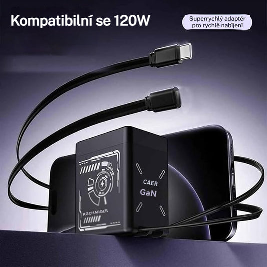 ⚡ Rýchlonabíjačka 2 v 1 s technológiou GaN a výkonom 120 W pre iPhone, mobilné telefóny a tablety 🔋