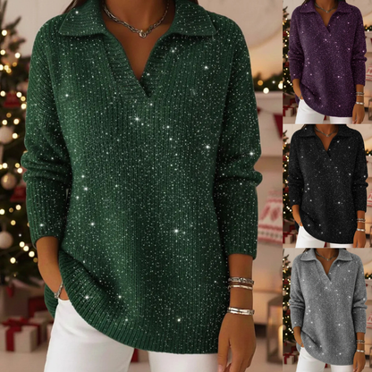 🔥Produkt hitowy -50%🔥【S-3XL】Marzycielski damski, modny i elegancki sweter z dzianiny z dekoltem w serek i wzorem rozgwieżdżonego nieba