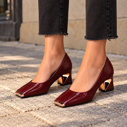 【34-42】Nowe francuskie buty z grubymi obcasami i fakturą, płytkie otwarcie