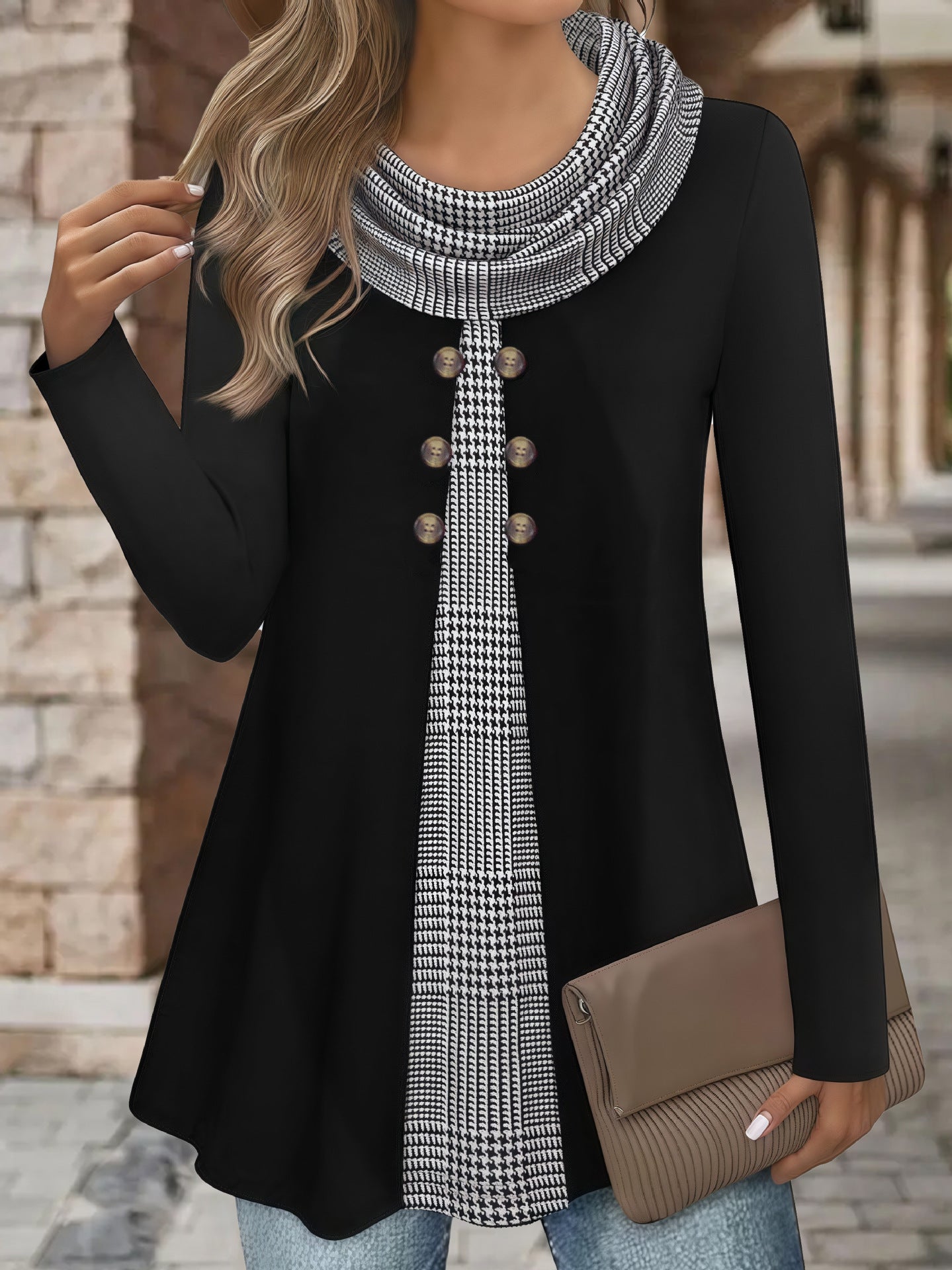 💥【S-5XL】Ženski udobni dvodijelni set majice s visokim ovratnikom i imitacijom gumba