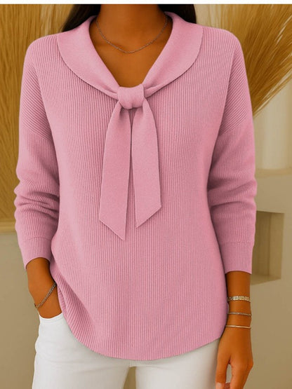 🎀【S~5XL】Ženski jednobojni pulover s dugim rukavima i kravatom, ležeran i širok