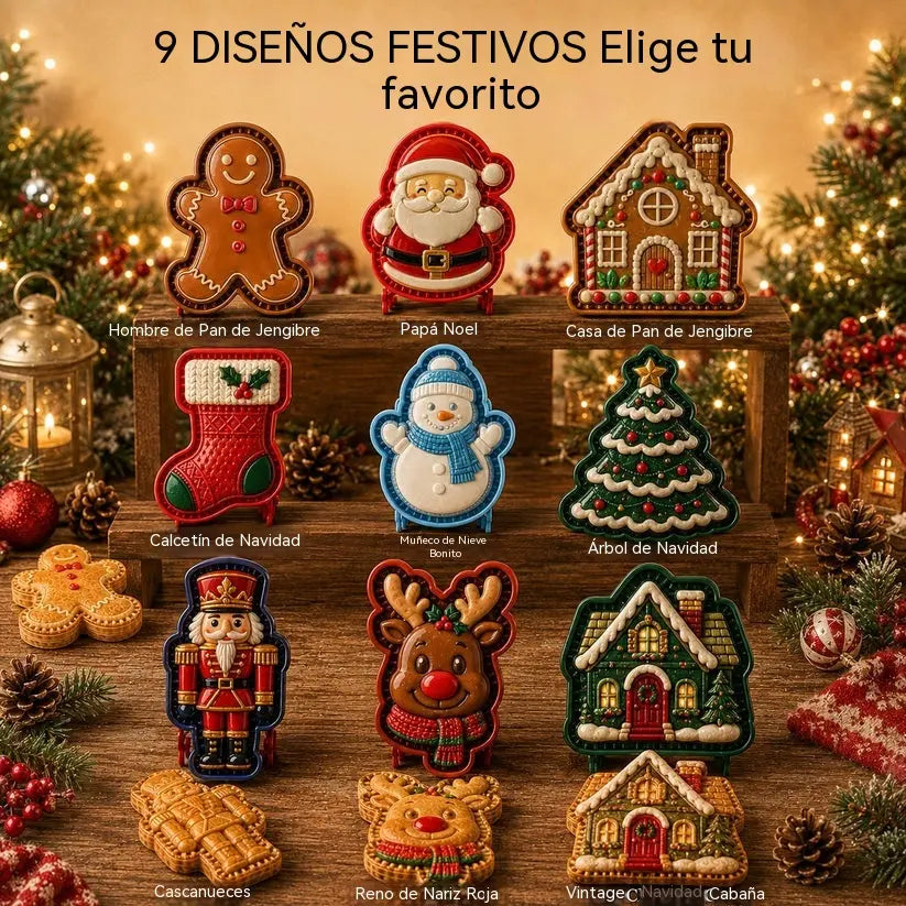 ⌛【1 juego 3 piezas】 🥧🎄Colección de mini moldes para pasteles navideños con 9 diseños | Moldes reutilizables con relieve para dar forma a pasteles navideños detallados con forma de Papá Noel, muñeco de nieve, reno y árbol de Navidad⛄
