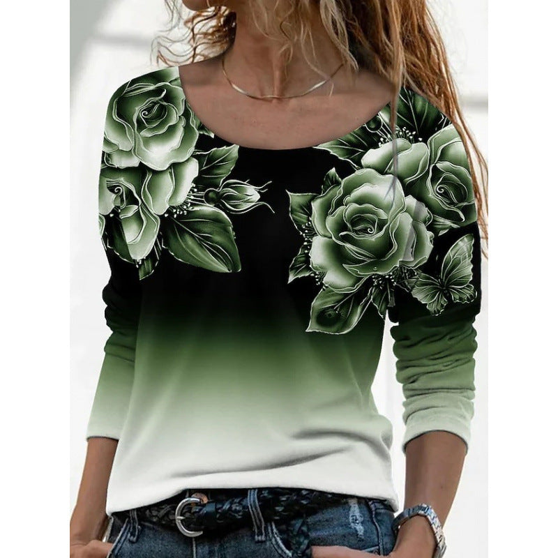🌺【S-5XL】Top de manga larga y cuello redondo con estampado floral