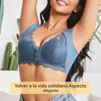💖Precio más bajo por tiempo limitado【Conjunto de 5 piezas】【40-100KG】😍🩲Sujetador con efecto lifting y precioso encaje en la espalda, talla grande, con corte push-up y cierre frontal