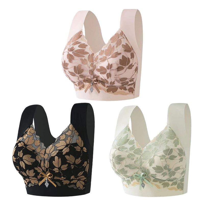 【3/6 piezas】Sujetador de encaje talla grande M-4XL, sin aro de acero, espalda deslumbrante, sexy y transpirable, sin costuras, 【40-100 kg】