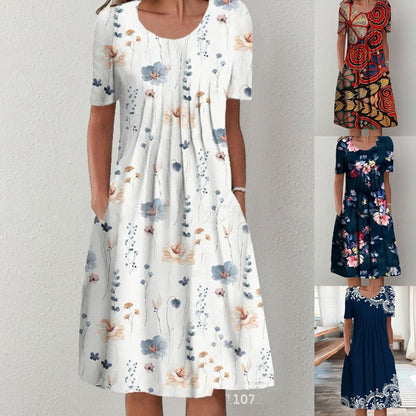 🔥Top hit 2026 Akcia【Veľkosti S-5XL】🌺🌺 Moderné šaty s okrúhlym výstrihom a potlačou.