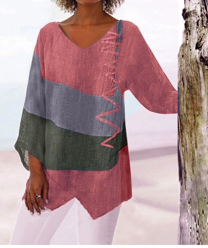 🔥Hit Sprzedaży 【Rabat 50%】😍【S~5XL】Damski elegancki sweter codzienny z dekoltem w seryjkę V, długim rękawem, artystycznym wzorem i nadrukiem