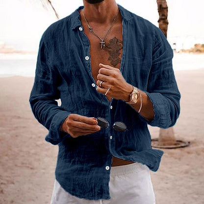 👔💖[Reducere 50%] [S-5XL] Cămașă bărbătească cu rever și nasturi, bumbac și in
