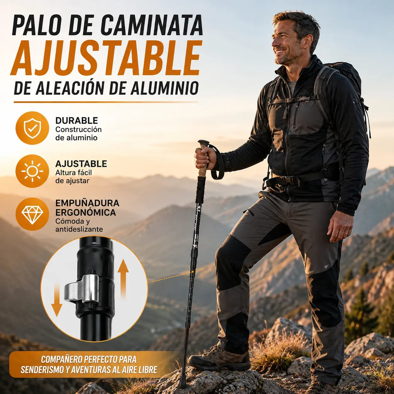 📢¡50% de descuento ⛰️✨Bastones de trekking/bastones de senderismo multifuncionales y ajustables de aleación de aluminio: duraderos, con absorción de impactos y ligeros.