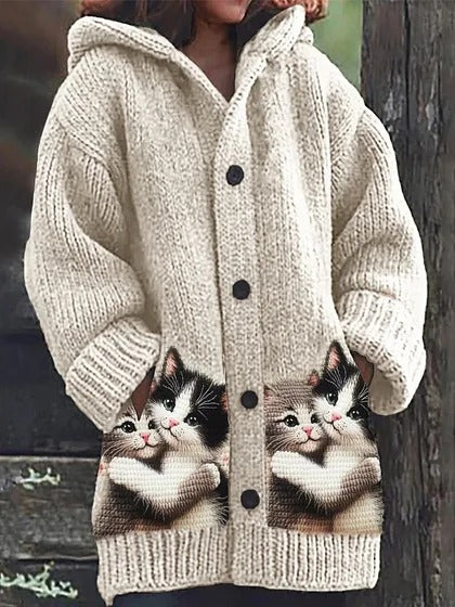 😍【S-5XL】Plyšový roztomilý s kapucí s fleecovou podšívkou, tlustý kabát