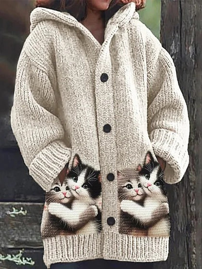 😍【S-5XL】Plyšový roztomilý s kapucí s fleecovou podšívkou, tlustý kabát