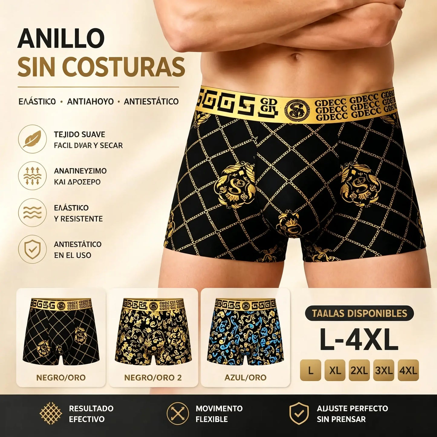 🚹✅💥Juego de 3 piezas🔥Ropa interior transpirable de seda helada para hombre, ropa interior cómoda, sin costuras, talla grande, estampado moderno