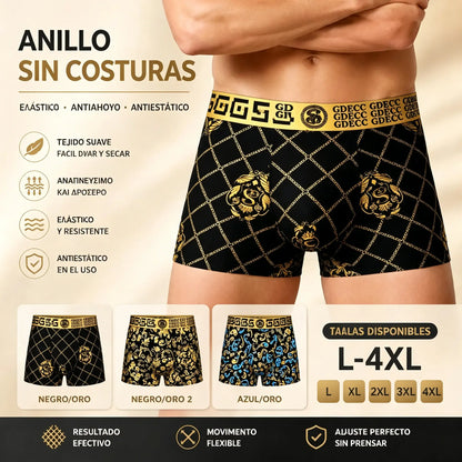 🚹✅💥Juego de 3 piezas🔥Ropa interior transpirable de seda helada para hombre, ropa interior cómoda, sin costuras, talla grande, estampado moderno