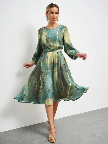 🔥👗Top hit 2026 Akcia【S–5XL】 rochie verde elegantă cu mânecă lungă și fustă!