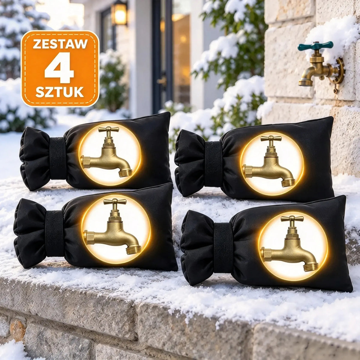 🧊【4 sztuki】🚰 Osłona na zewnętrzny kran ogrodowy | Gruba izolacja termiczna i wodoodporność | Ochrona przed mrozem w ogrodzie i na tarasie ❄️
