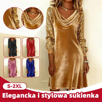 🔥 NOWOŚĆ 2026 | Sukienka Damska z Welurem i Płatkami, Długie Rękawy | Seksuacyjna i Elegancka