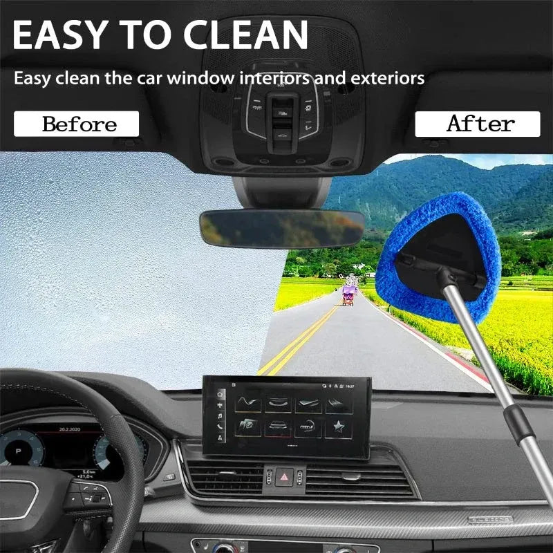 🎁【1 pieza de plástico triangular + 4 fundas de tela】Kit de limpieza de parabrisas de coche - extensible y giratorio 180°