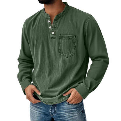 👔🔥【40-120 kg】Camisa vaquera para hombre de manga larga, cuello en V y bolsillo ✅️Pago contra entrega