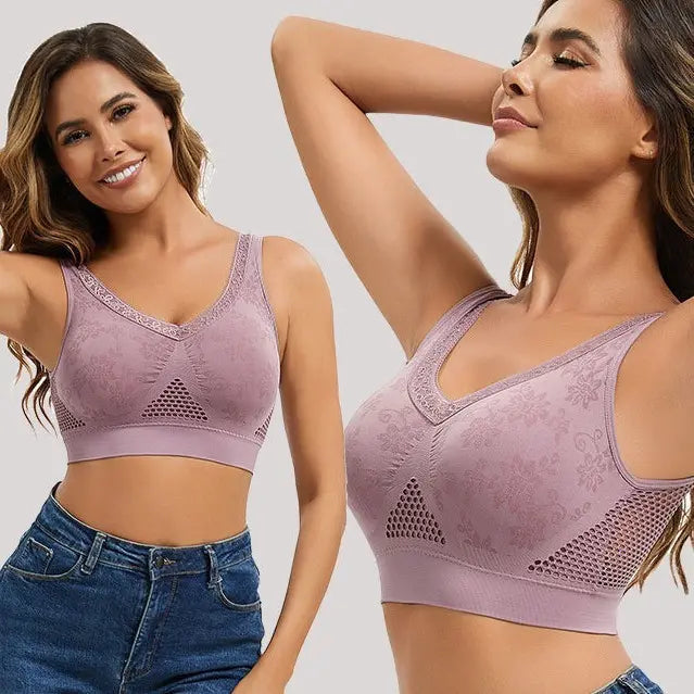 😍❤️40-120 kg【Paquete de 3】✨Sujetador de encaje sin aros para mujer, alta sujeción