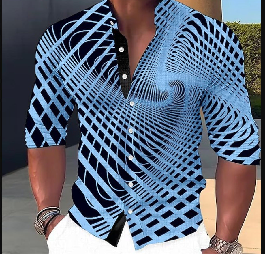 👔【S-6XL】Męska bawełniana koszula z nadrukiem-3648369