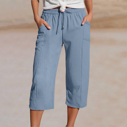 💖【40KG-100KG】👖👖Ženske jednobojne plisirane capri hlače od pamuka i lana - hladne i prozračne, laskaju obliku nogu, elegantne i ležerne